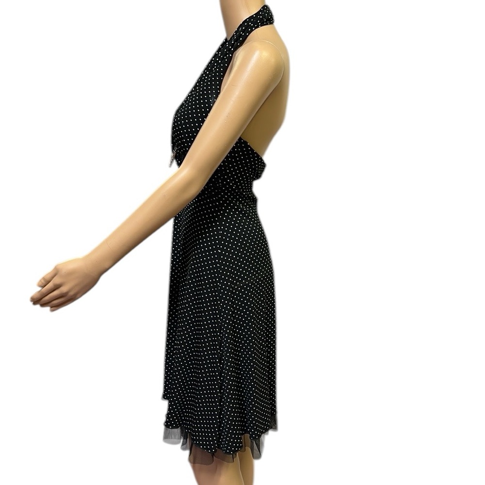My Michelle Black White Polka Dot Halter Padded Breast Midi Dress Womens Small - Picture 6 of 14